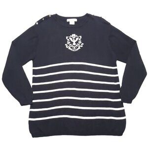 JH Collectibles Striped Sweater Womens 2X Navy Blue Nautical Preppy Old Money